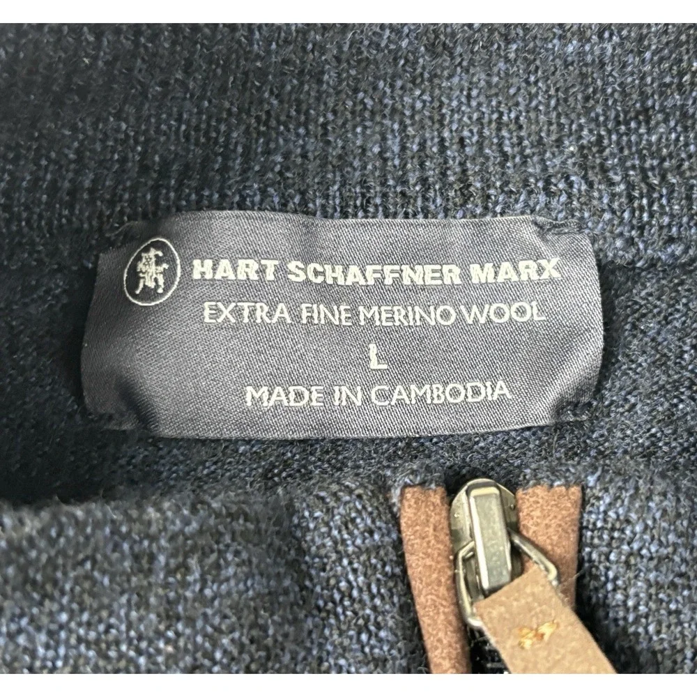 Hart Schaffner Marx Extra Fine Merino Wool 1/4 Zip Sweater Navy Large
